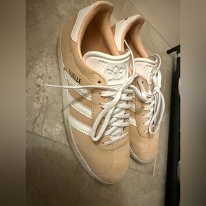 Adidas Gazelle Tan and White Sneakers